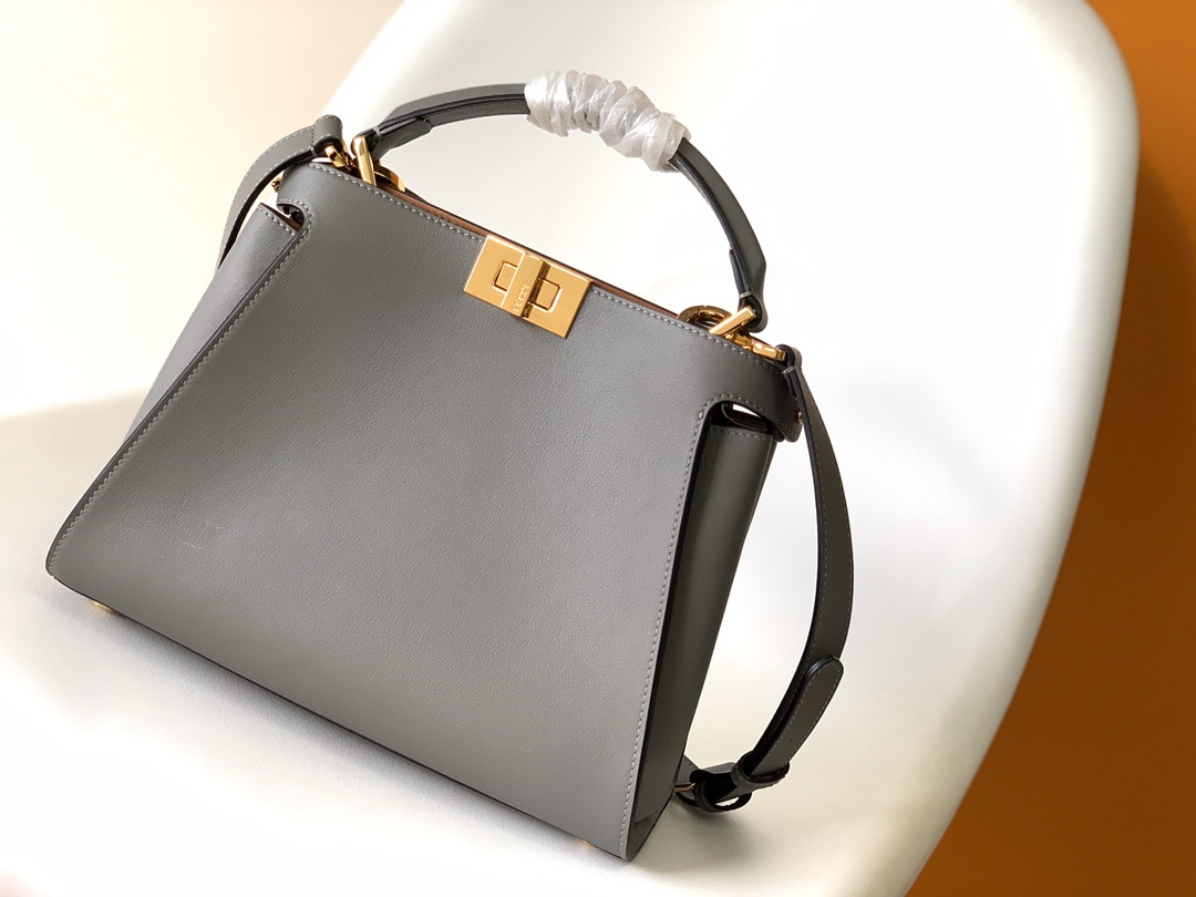 Fendi Peekaboo ISeeU Small Silve Grey Leather Bag